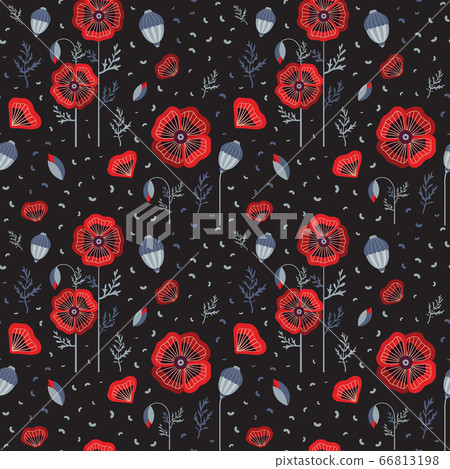 Red Poppy Wildflower Botanical Pattern 66813198