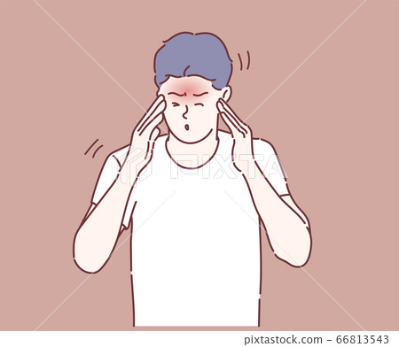Young man suffering from headache. Hand drawn in thin line style, vector illustrations. Young man suffering from headache. Hand drawn in thin line style, vector illustrations. 66813543