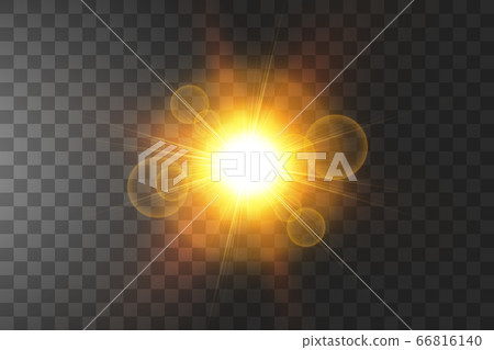 Shining golden stars isolated on black background. Effects, glare, lines, glitter, explosion, golden light. Vector illustration. 66816140