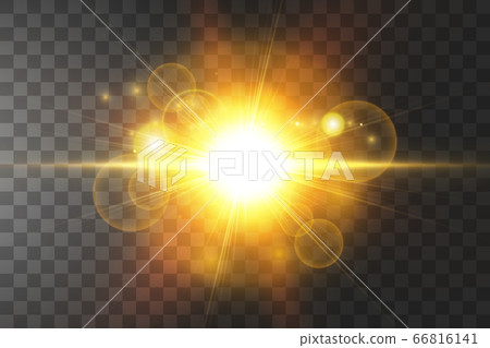 Shining golden stars isolated on black background. Effects, glare, lines, glitter, explosion, golden light. Vector illustration. 66816141