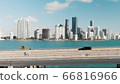 Traffic over Rickenbacker Causeway in Miami, slow motion aerial view. Slow motion 66816966