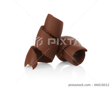 Chocolate shavings on white background 66818012