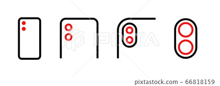 Set of module dual camera different scale icons. Editable line vector. 66818159