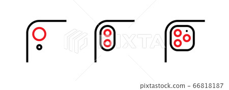 Set of Single, Two and Three Lenses Phone Camera icons. Editable line vector. 66818187