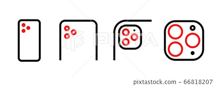 Set of module triple camera of different scale icons. Editable line vector. Set of module triple camera of different scale icons. Editable line vector. 66818207