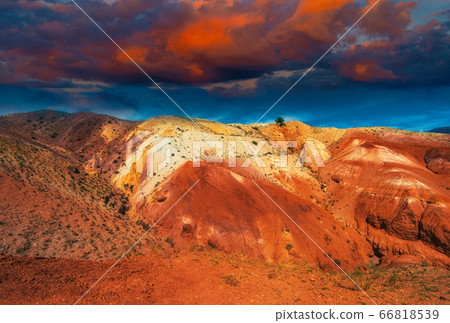 Mars landscape with sunset Mars landscape with sunset 66818539