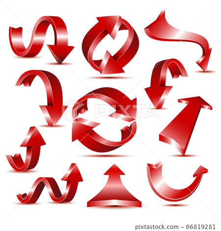 Set of 3d glossy red arrow icons for web design or logo template. Set of 3d glossy red arrow icons for web design or logo template. 66819281
