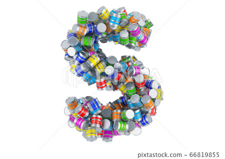 Letter S from colored paint cans, 3D rendering 66819855