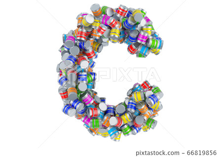 Letter C from colored paint cans, 3D rendering 66819856