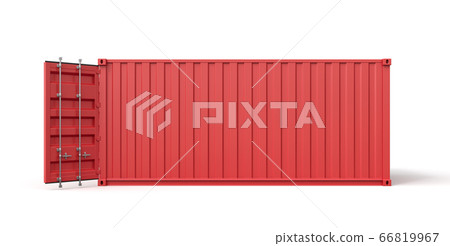 3d rendering of open empty red barge container with white insides isolated on white background. 3d rendering of open empty red barge container with white insides isolated on white background. 66819967