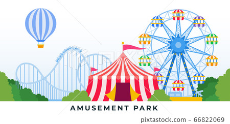 Amusement park with rides and carousels. Vector flat illustrations. Amusement park with rides and carousels. Vector flat illustrations. 66822069