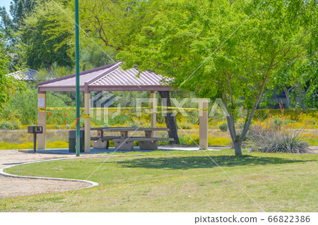 Picnic areas closed due to Coronavirus, Covid-19. Social distancing ordered by the Governor of Arizona, Glendale, Maricopa County, Arizona USA 66822386