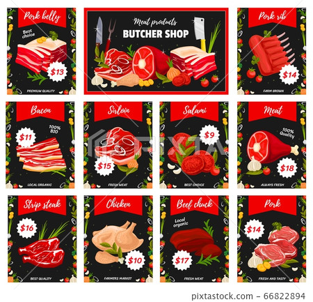 Meat and tenderloin types, butchery shop products Meat and tenderloin types, butchery shop products 66822894