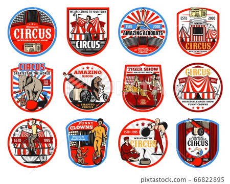 Circus shapito retro icons, vector entertainment Circus shapito retro icons, vector entertainment 66822895