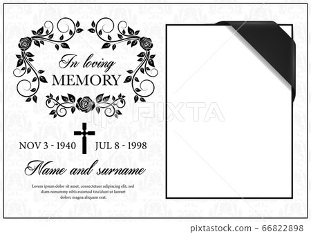 Funeral card, vintage condolence vector frame 66822898