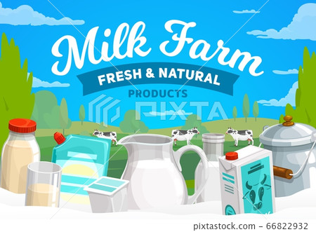 Milk farm, dairy products vector banner 66822932