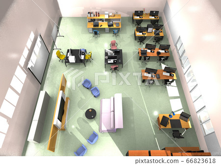 3DCG of spacious office space (overhead view) 66823618
