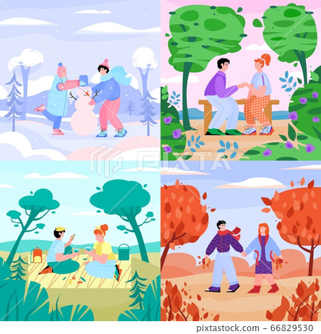 Set of cards with couple in four year seasons... - Stock Illustration  [66829530] - PIXTA