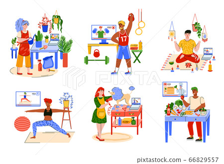 People at home and hobby activities - isolated set of men and women People at home and hobby activities - isolated set of men and women 66829557