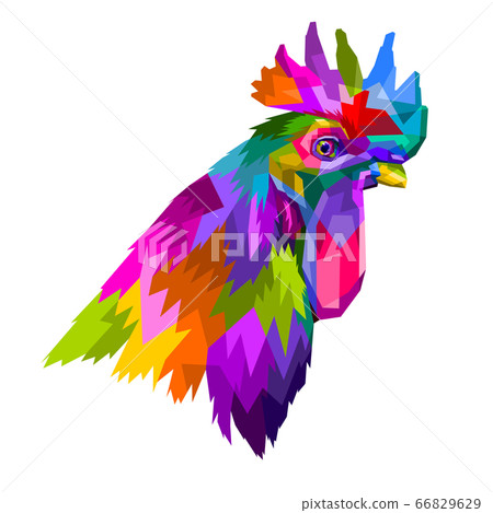 colorful head of rooster in pop art geometry style 66829629