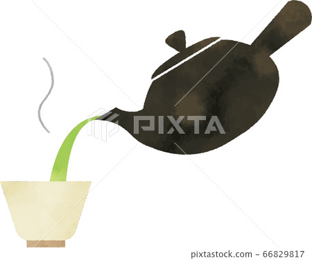 Illustration of pouring green tea into a teapot in a teapot, watercolor style Illustration of pouring green tea into a teapot in a teapot, watercolor style 66829817
