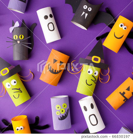 Collection of Monsters from toilet tube on purple Collection of Monsters from toilet tube on purple 66830197