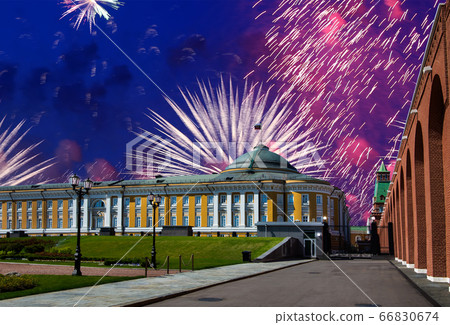Fireworks over the Moscow Kremlin during Victory Day (WWII), Russia Fireworks over the Moscow Kremlin during Victory Day (WWII), Russia 66830674