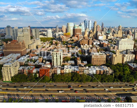 Aerial view of downtown Brooklyn with Traditional building in Brooklyn Heights. New York City. USA Aerial view of downtown Brooklyn with Traditional building in Brooklyn Heights. New York City. USA 66831755