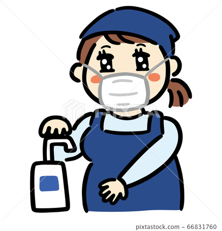 Puffy salesclerk at a set meal shop, alcohol disinfection 66831760