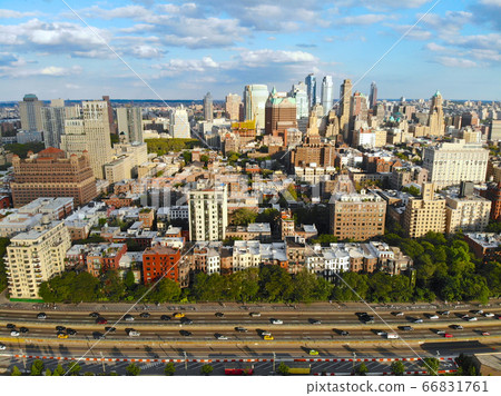 Aerial view of downtown Brooklyn with Traditional building in Brooklyn Heights. New York City. USA 66831761