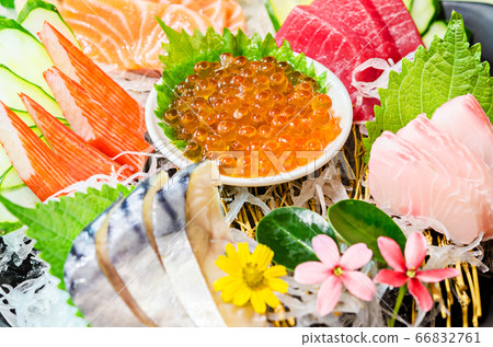 Close up ikura (salmon roe) in sashimi set. Close up ikura (salmon roe) in sashimi set. 66832761
