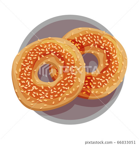 Turkish Bread Ring with Sesame Served on Plate Vector Illustration Turkish Bread Ring with Sesame Served on Plate Vector Illustration 66833051