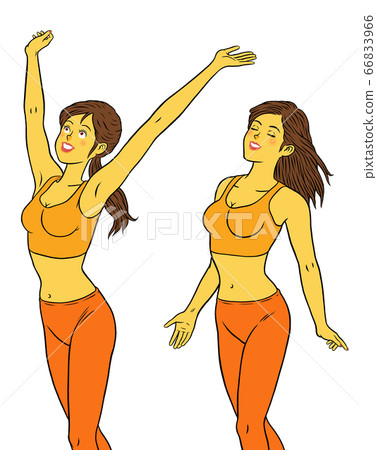 兩套健身教練女士深呼吸 66833966