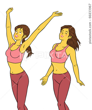 兩套健身教練女士深呼吸 66833967