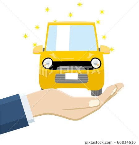 Illustration of a minicar on the palm of your hand 66834610