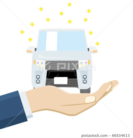 Illustration of a minicar on the palm of your hand Minivan | Image of transfer of car sale 66834613