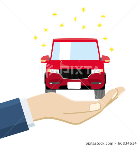 Illustration of a minicar on the palm of your hand RV car | Image of transfer of car 66834614