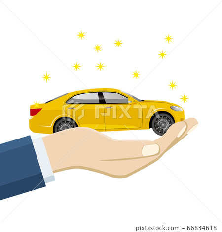 在您的手掌中乘坐小型轎車的插圖乘用車轎車|買賣汽車的圖像 66834618