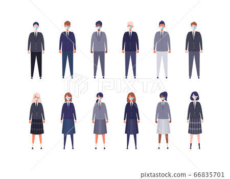 戴著面具的各種種族的男女學生的插圖 66835701