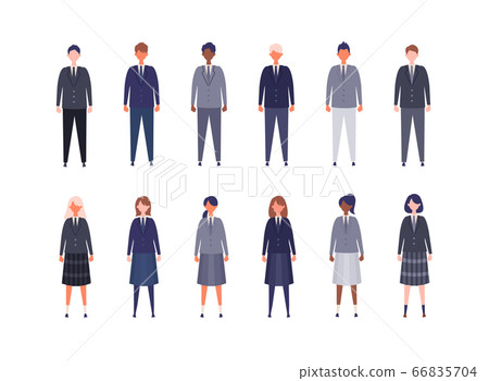 Illustration of male and female high school students in uniform, junior high school students of various races 66835704