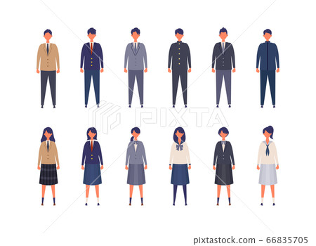 Illustration of male and female high school students and junior high school students in various uniforms 66835705