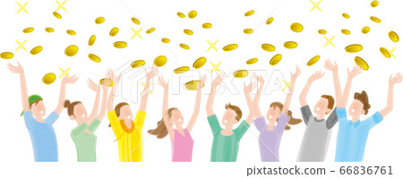 Falling coins and happy people 66836761