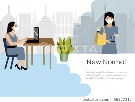 New normal life of people in business workplace... - Stock Illustration ...