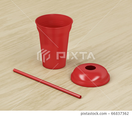 Red disposable plastic cup and straw Red disposable plastic cup and straw 66837362