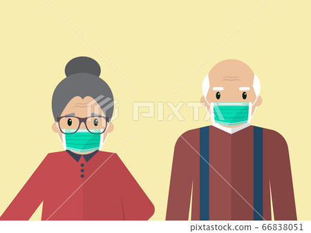 Senior man and woman wearing medical masks 66838051