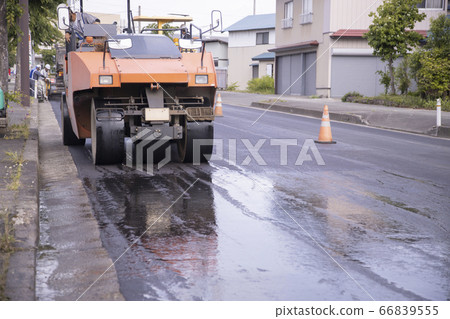 Road roller for asphalt laying construction site on the road Road roller for asphalt laying construction site on the road 66839555