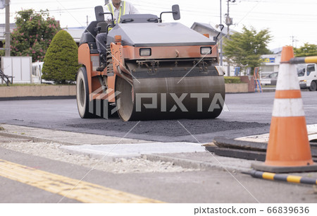 Road roller for asphalt laying construction site on the road Road roller for asphalt laying construction site on the road 66839636