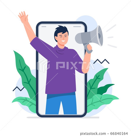 A man shouting megaphone.  66840164
