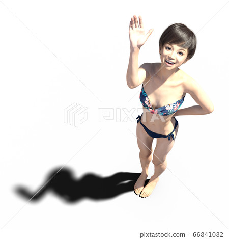 穿泳衣的年輕女子,燙髮3DCG插圖素材 穿泳衣的年輕女子,燙髮3DCG插圖素材 66841082