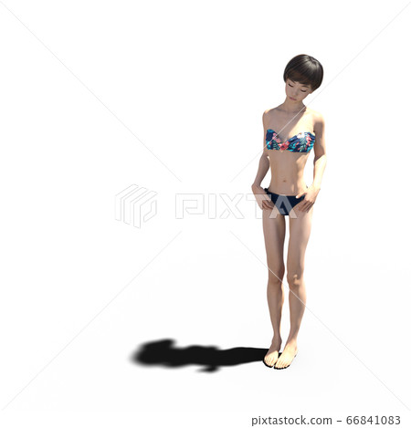 穿泳衣的年輕女子,燙髮3DCG插圖素材 穿泳衣的年輕女子,燙髮3DCG插圖素材 66841083